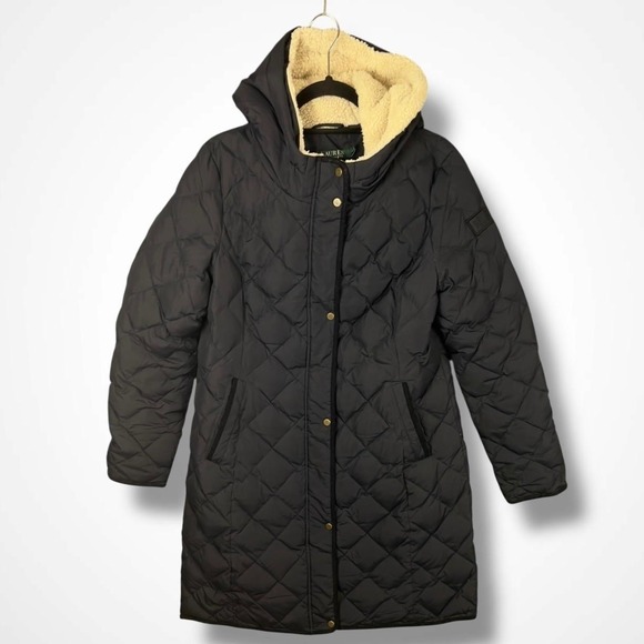 Lauren Ralph Lauren Coat Womens Medium Long Hooded Down Puffer Quilted - Picture 1 of 9